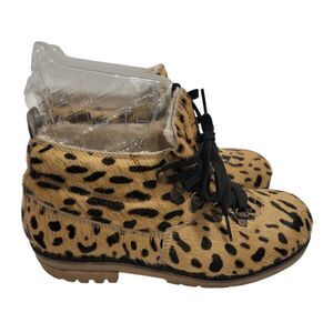 OLANG Boots Womans 38 Tan Animal Print Original Shearling Fur Lined Animal Hair